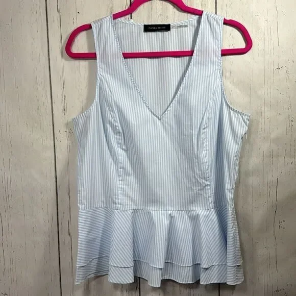 Ivanka Trump Striped Sleeveless Peplum Cotton Nautical Summer Blue White Top - Picture 5 of 12